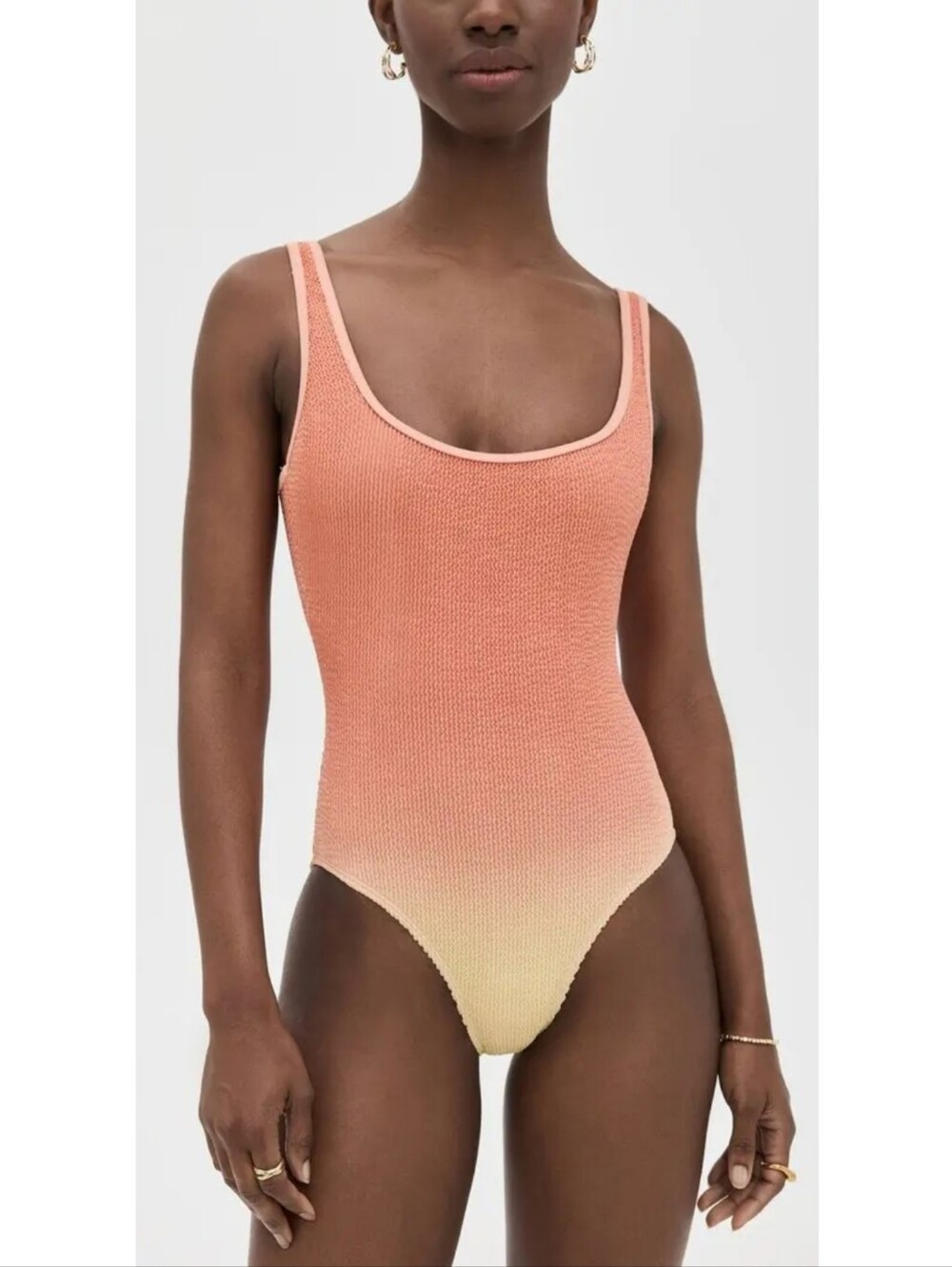 Good American NWT Always Fits Modern Scoop Neck Swimsuit Size S/M In Peach Ring